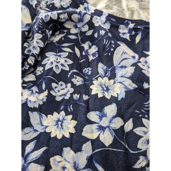 Talbots Sweater Women's sz P (XS) Petite India Ink Blue Bird Floral Toile Scoop - Picture 10 of 13